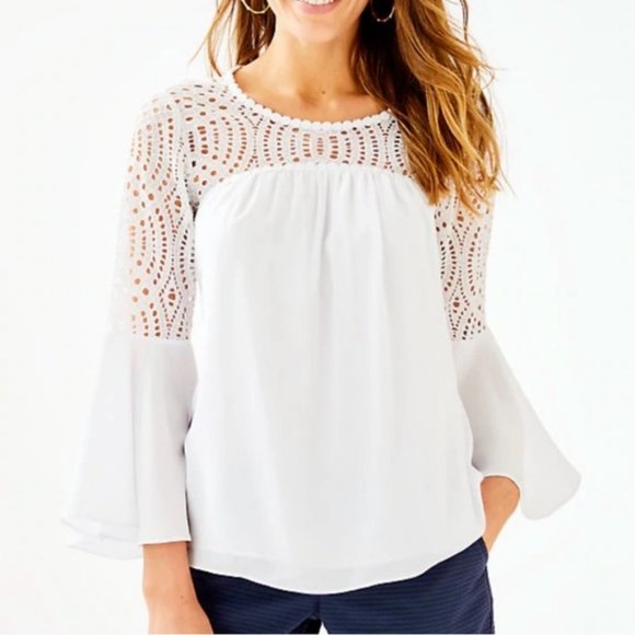 Lilly Pulitzer Tops - Lilly Pulitzer Amenna Flounce Sleeve Lace Trim Top